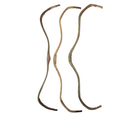 A NORTH INDIAN (SIND) REFLEX COMPOSITE BOW AND TWO FURTHER INDIAN BOWS, 18TH/19TH CENTURY with wood, horn and sinew bodies, t
