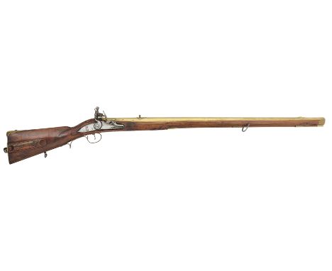A RARE GERMAN 140 BORE BARREL RESERVOIR SPORTING AIRGUN, CIRCA 1720-30 with tapering copper alloy barrel fitted with fore-and