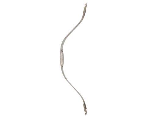 A NORTH INDIAN DECORATED STEEL BOW, 19TH CENTURY in two pieces joined by a threaded stem and of flat recurved form, chiselled