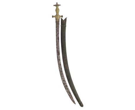 AN INDIAN SWORD (TALWAR), DATED 1854 with curved fullered blade double-edged towards the point and formed with a hollowed bac