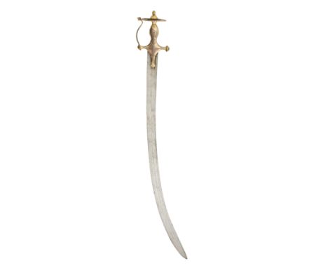 AN INDIAN SWORD (TALWAR) WITH GILT COPPER ALLOY HILT, LATE 17TH/18TH CENTURY with curved European blade double-edged towards 