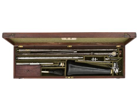 ◉ A RARE CASED 50 BORE REPEATING BUTT RESERVOIR AIR RIFLE COMPLETE WITH AN ADDITIONAL 32 BORE BARREL FOR BALL OR SHOT BY STAU