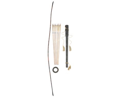 A JAPANESE BOW (YUMI), BOW-STRING REEL, SIX ARROWS AND QUIVER (YADZUTSU), LATE EDO PERIOD, 19TH CENTURY/EARLY 20TH CENTURY th