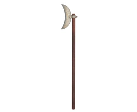 A SOUTH INDIAN AXE (BULLOVA), 19TH CENTURY, PROBABLY BANGALORE, KARNATAKA with crescentic iron blade decorated over the great