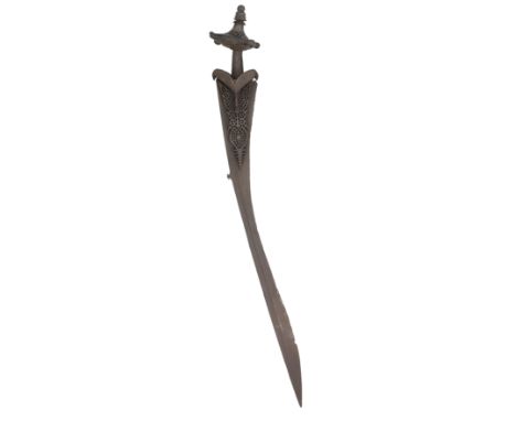 A RARE SOUTH INDIAN SWORD (KOPIS), PROBABLY 15TH CENTURY, SIVAGANGA, TAMIL NADU with recurved blade formed with a raised moul