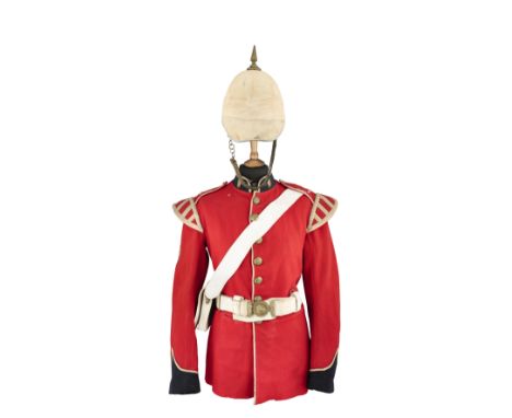 A VICTORIAN EARLY FOREIGN SERVICE HELMET AND UNIFORM OF PRINCE ALFRED'S GUARD (BANDSMAN) the well-made helmet, believed to be