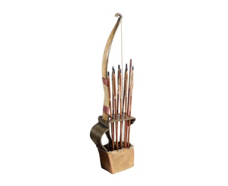 A SMALL JAPANESE ARCHERY SET, EDO PERIOD, 19TH CENTURY comprising bow of flattened horn, the inner face carved with a dragon 