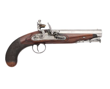 ‡ A 15 BORE FLINTLOCK TRAVELLING PISTOL SIGNED TIREBUCK, LONDON, BIRMINGHAM PROOF MARKS, CIRCA 1820 with twist sighted barrel