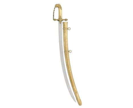 A VICTORIAN BANDSMAN'S SWORD, 20TH CENTURY with curved single-edged blade, brass hilt cast and chased in low relief, comprisi