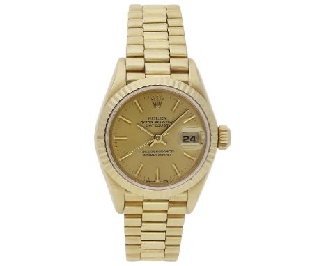 ROLEX Oyster Perpetual Datejust, Gelbgold 18K, Referenz 69178, Durchmesser 26 mm, Gehäuse Goldfarbenes Zifferblatt und Blocki