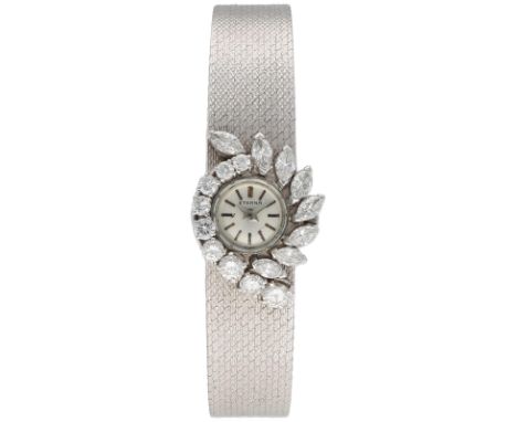 ETERNA Schmuckuhr, Weissgold 18K, Herstellungsjahr ca. 1970, Durchmesser 17,5x22 mm, Gehäuse Mit Diamanten im Brillant- und N
