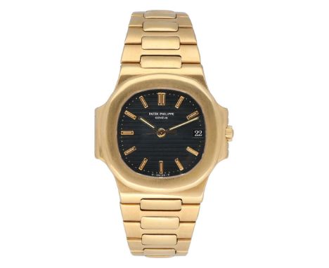 PATEK PHILIPPE Nautilus, Gelbgold 18K, Referenz 3800/1, Herstellungsjahr 1984, Durchmesser 37,5 mm, Gehäuse Zifferblatt blau,
