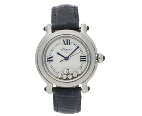CHOPARD Happy Sport, Stahl, Referenz 27/8238-23, Durchmesser 32 mm, Gehäuse Saphirglas, 5 Saphiren von zus. ca. 0,73 ct, weis