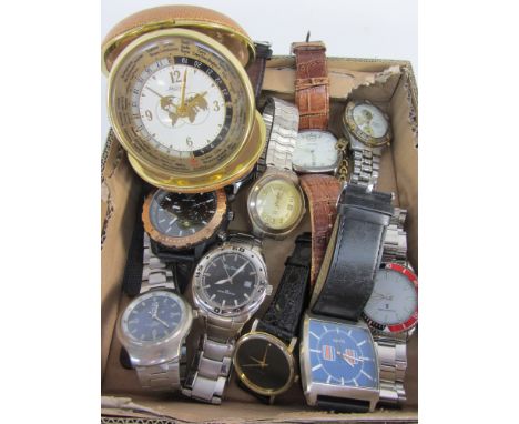 Rhythm world time alarm clock and a collection of watches