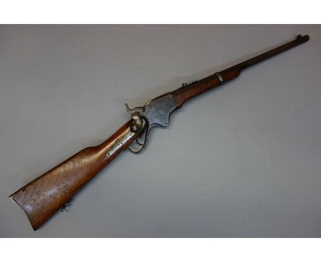Spencer Model 1860 Cavalry .52 rim fire Carbine, 47cm rifled barrel stamped M1865 with hinged ladder rear sight and foresight