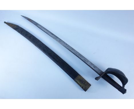 Mid 19th century French naval cutlass, 68cm slightly curved fullered blade, stamps at forte, etched with an anchor on both si