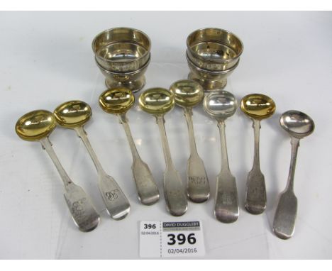 Eight various silver salt spoons some with gilt bowls and a pair of egg cups hallmarked approx 6oz