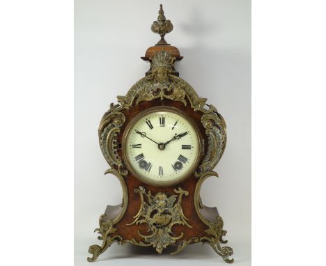 German Lenzkirch mantel clock, walnut cased, decorative brass mounts and fittings, movement stamped Lenzkirch A.U.G, H33cm, W