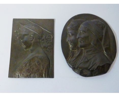 Two 19th century Italian bronzed pewter relief portrait plaques H16cm and 15cm Condition Report Click here for further images