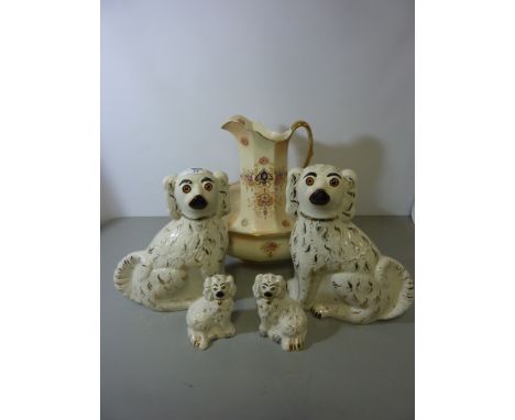 Pair 19th/early 20th century Staffordshire dogs, pair Beswick Staffordshire type spaniels, and a Crown Devon Fieldings basin 