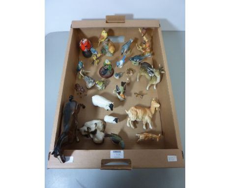 Beswick Hackney horse, sheep and goats, Beswick, Goebel and other bird sculptures and other animal ornaments in one box (a/f)