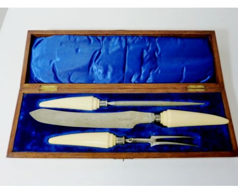 Edwardian silver mounted carving set with ivory handles (boxed) Condition Report Click here for further images, condition, au