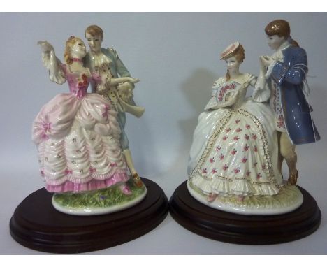 Two Royal Worcester limited edition figures 'The Flirtation' and The Tryst', both no. 107/2450 Condition Report Click here fo