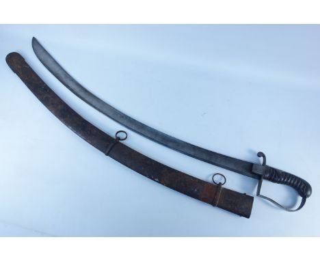 1796 pattern Cavalry sabre 84cm curved blade, wooden grip, plain steel stirrup knucklebow, mounts and scabbard 
 Condition Re
