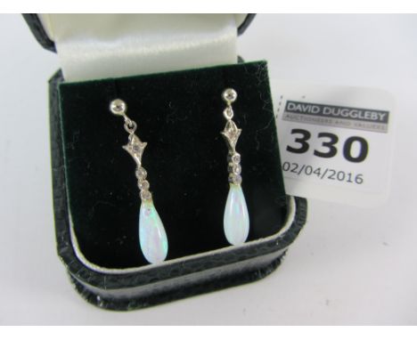 Pair of opal drop ear-rings stamped 925