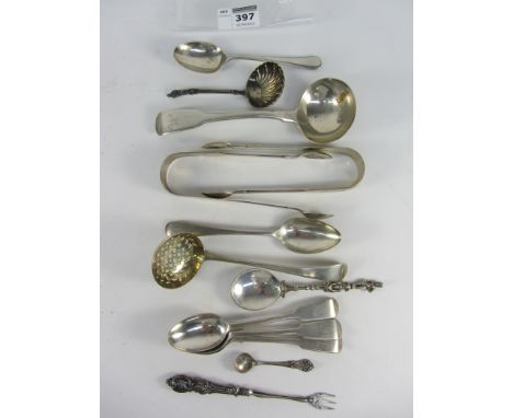 Various Georgian and later hallmarked silver flatware approx 12.2oz and a Georgian pickle fork unmarked