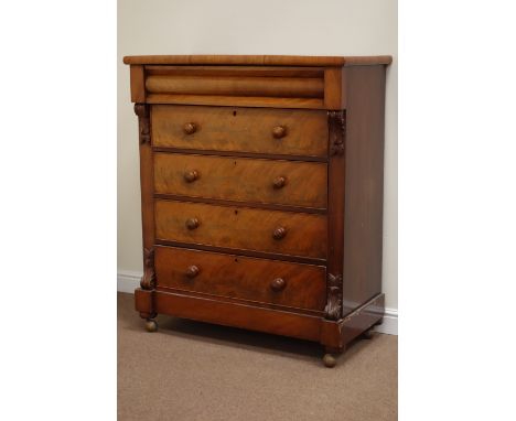 Victorian mahogany Scotch chest fitted with four drawers and top frieze drawer, W108cm, H124cm, D54cm Condition Report Click 