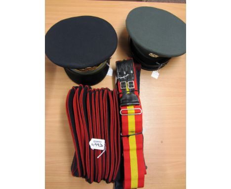 Two US army caps ( officers and enlisted), ten 1950s French Engineers Garrison caps and six assorted stable belts