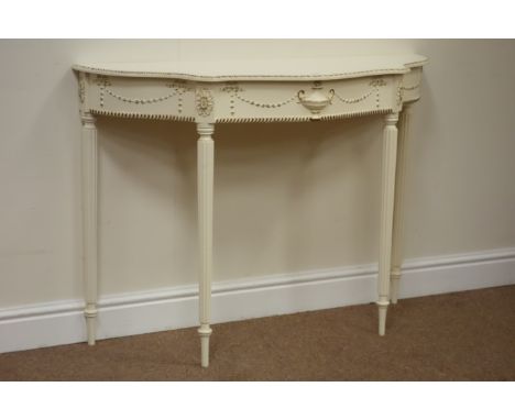 Cream and gilt serpentine console table, W108cm