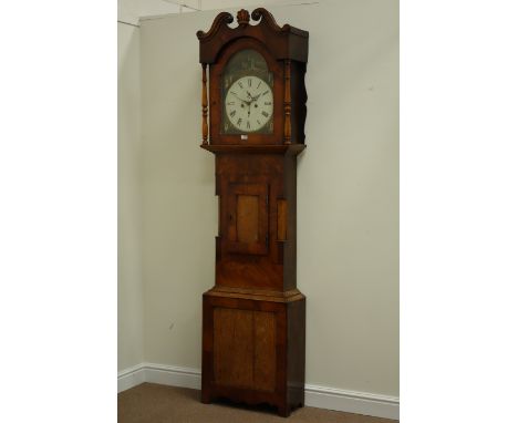 19th century mahogany longcase clock, 30 hour movement, painted enamel dial with church scenes, indistinctly signed
CLOCKS & 