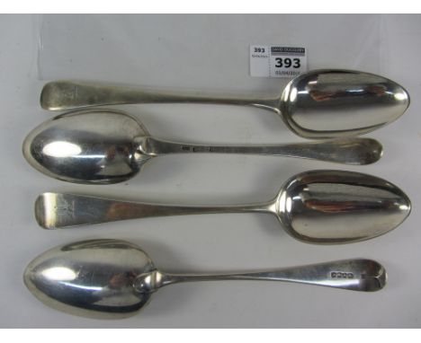 Pair of George III silver tablespoons by William Sumner & Richard Crossley London and an early Victorian pair by Mary Chawner
