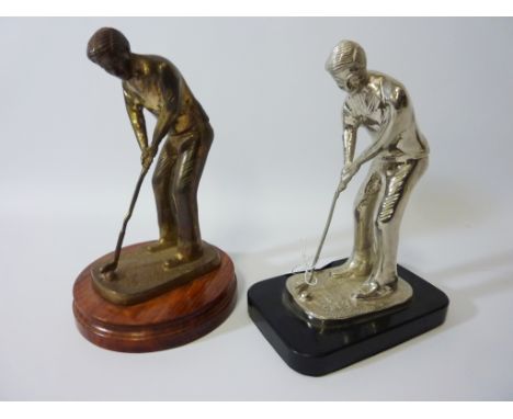 Silver-plated sculpture of a golfer H22cm and a matching brass sculpture (2) Condition Report Click here for further images, 