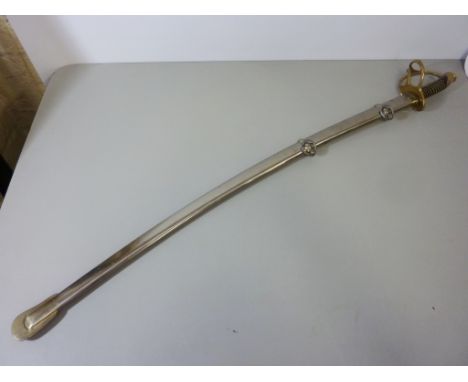 Indian Replica 19th century sabre, 89cm blade with brass hilt and metal scabbard Condition Report Click here for further imag