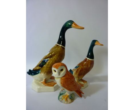 Two Beswick mallard ducks - both standing (model nos. 902 and 756-1) and a Beswick owl decanter  Condition Report Click here 