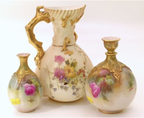 Royal Worcester jug and two vases painted with roses Condition reports are not available for this sale.