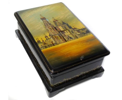 Russian trinket casket with painted mother-of-pearl lid. Condition reports are not available for this sale.