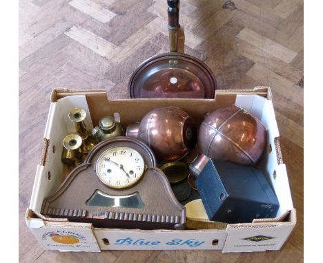 Oak cased 8-day mantle clock (H.A.C. Clock, Werttenburg), Kodak "Vest Pocket" and box camera, two copper De La Rue (Guernsey)