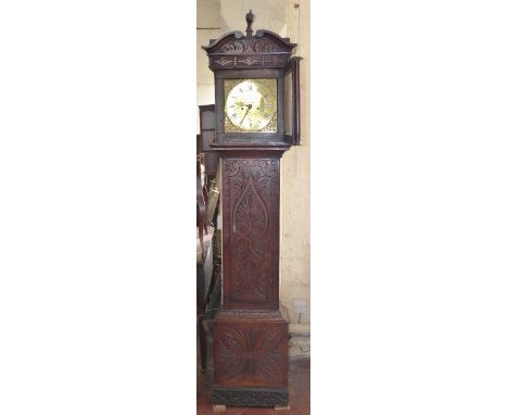 Late 18th century mahogany longcase clock by Charles Maxey of Witney with later Victorian carving. Condition reports are not 