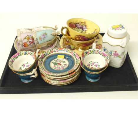 A pair of Aynsley Orchard gold cups and saucers, Royal Worcester coffee set, Aynsley vase, two Dresden cups and saucers Condi