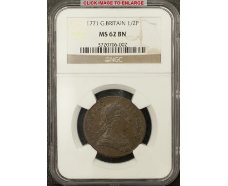  UNITED KINGDOM. George III, 1760-1820.  Halfpenny, 1771, London. Pleasing with retained lustre. Spink lists EF at £325. In s