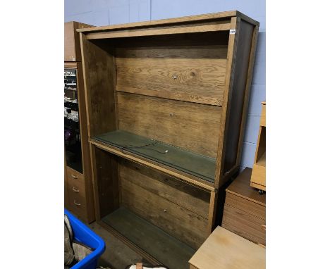 A pair of light oak three door display cabinets, with glass shelves (suitable for Antique centres and Shops), 154cm x 106cm x