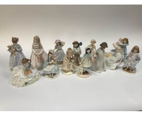 Six Coalport and six Royal Worcester figures and one Nao (13)