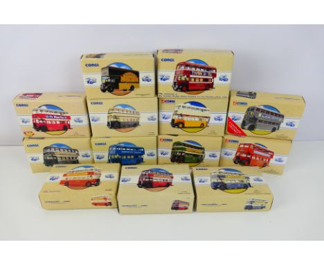 Corgi Classics - 13 boxed diecast predominately model buses from Corgi Classics. Lot includes#97209 Guy Arab Bus 'Walsall'; #