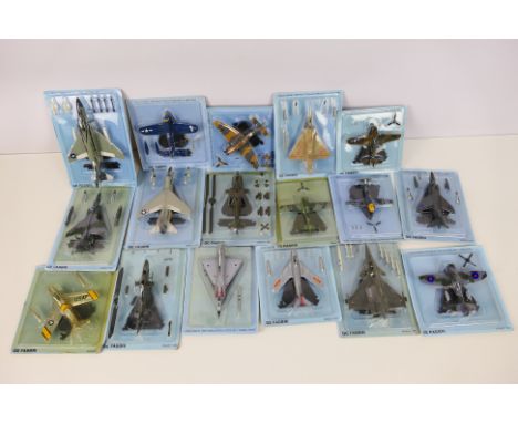 G.E. Fabbri - A squadron of 15 diecast 1:100 scale carded model aircraft. Lot includes Mirage 2000; AH-64D Apache Helicopter;
