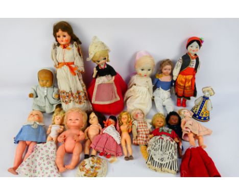 Roddy - A collection of vintage dolls, some plastic and a some with bisque heads, includes dolls in national costume and one 