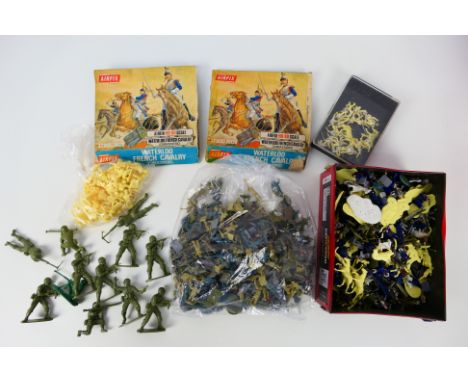 Airfix - Airfix model soldiers. A collection of model soldiers painted and unpainted . Plus two EMPTY boxes of 1/32 scale. (T